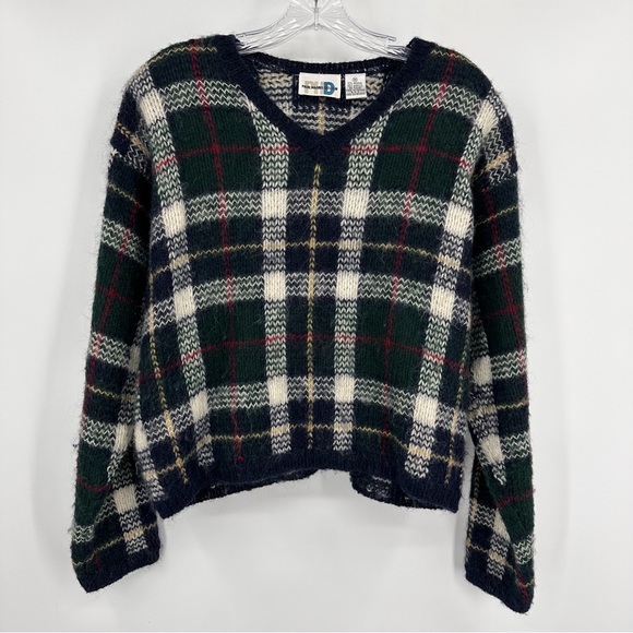 Paul Harris Design Vintage Mohair Blend Cropped Plaid Sweater Size M - Picture 1 of 5